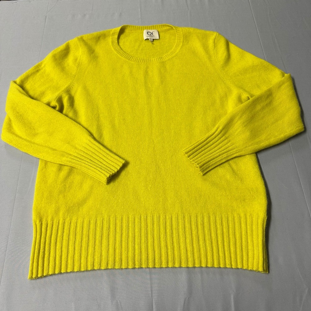 Qi Cashmere Womens Neon Yellow 100% Cashmere Crewneck Pullover Sweater XL
